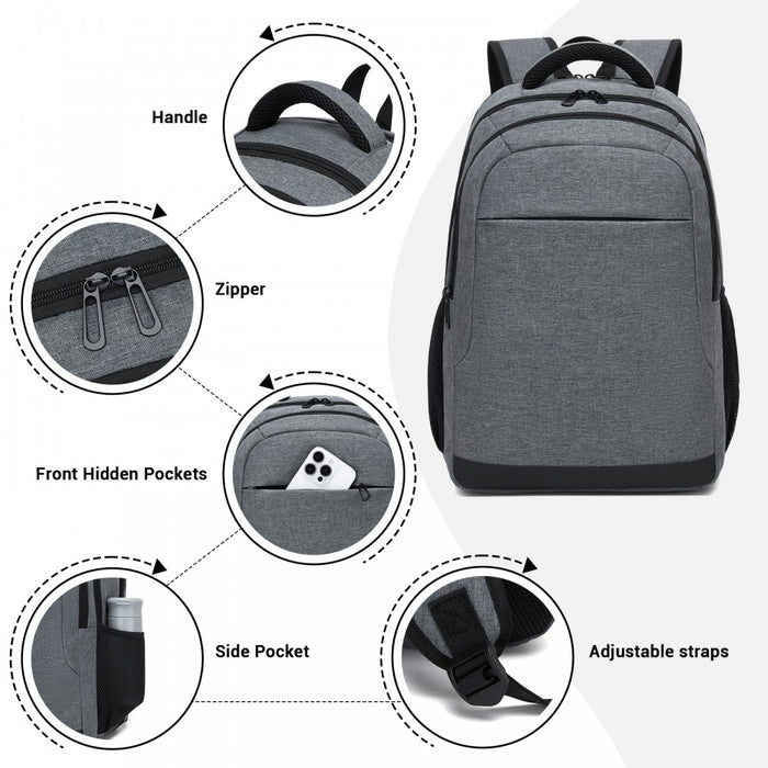 BPN2607 - Trendy Laptop Backpack,Soft Padded,Practical,Organized Storage,Lightweight 15.6" Notebook Bag for Work, School & Travel - Grey