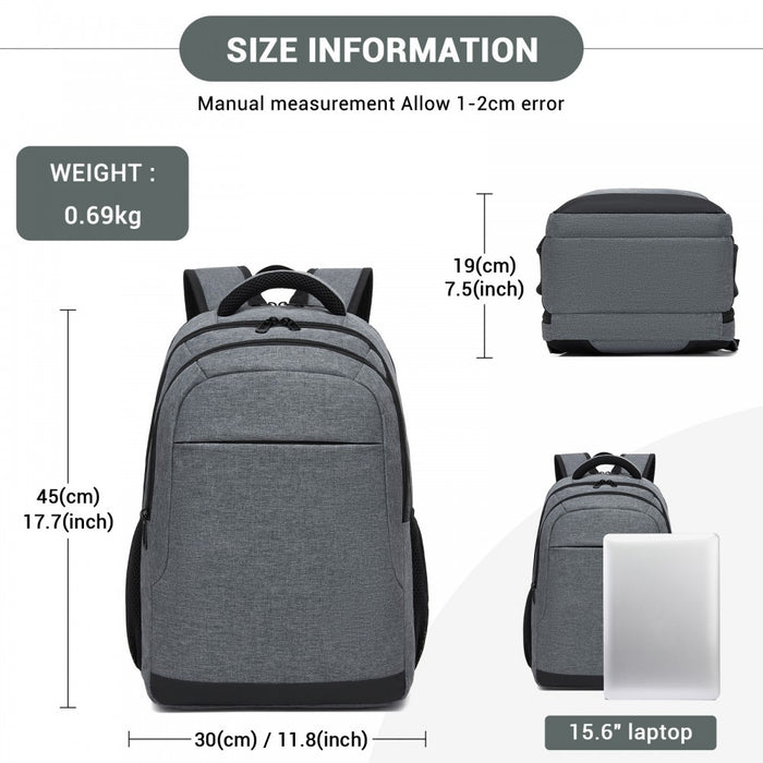 BPN2607 - Trendy Laptop Backpack,Soft Padded,Practical,Organized Storage,Lightweight 15.6" Notebook Bag for Work, School & Travel - Grey