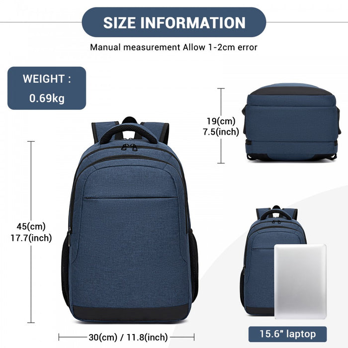 BPN2607 - Trendy Laptop Backpack,Soft Padded,Practical,Organized Storage,Lightweight 15.6" Notebook Bag for Work, School & Travel - Navy