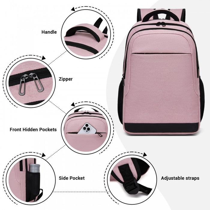 BPN2607 - Trendy Laptop Backpack,Soft Padded,Practical,Organized Storage,Lightweight 15.6" Notebook Bag for Work, School & Travel - Pink
