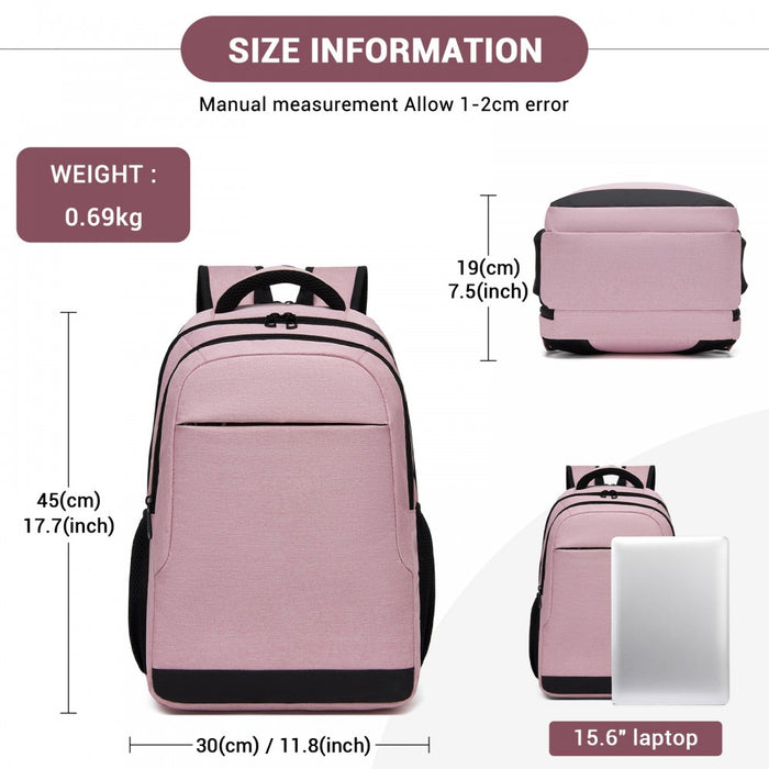BPN2607 - Trendy Laptop Backpack,Soft Padded,Practical,Organized Storage,Lightweight 15.6" Notebook Bag for Work, School & Travel - Pink