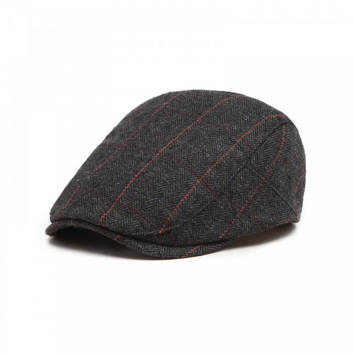 CAP-1 - Men's Newsboy Baker Boy Herringbone Flat Cap Hat - Black