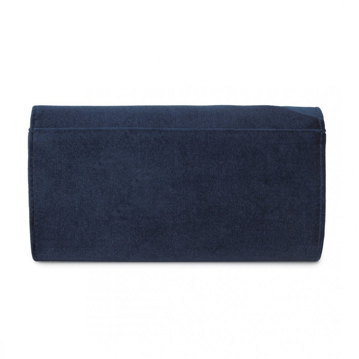 CLM2457 - Miss Lulu Elegant Velvet Evening Clutch with Crystal Ring & Detachable Chain Strap - Versatile Shoulder or Handheld Bag - Navy