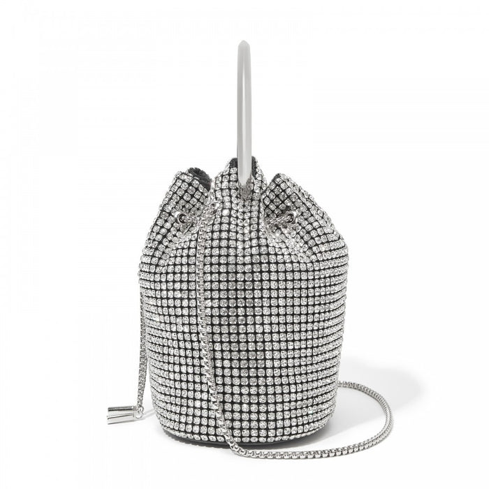 CLS2510 - Women's Rhinestone Evening Bag – Sparkly Handbag with Metal Ring Handle and Chain Crossbody Strap - Silver