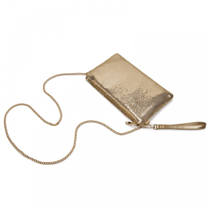 CLS2512 - Glam Sparkle Sequin Evening Clutch-Sleek, Shimmering Wristlet & Crossbody - Light Gold