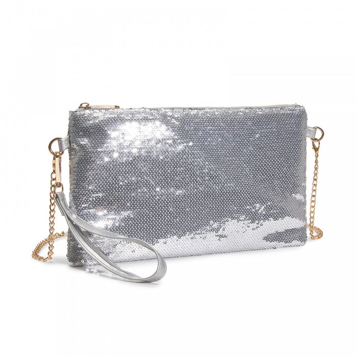CLS2512 - Glam Sparkle Sequin Evening Clutch-Sleek, Shimmering Wristlet & Crossbody - Silver