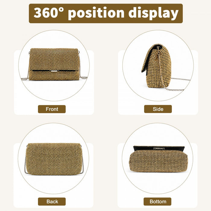 CLS2625 - Rhinestone Clutch Bag, Detachable Metal Chain Evening Bag,  Synthetic Diamond Crossbody Shoulder Handbag for Wedding Party Prom - Gold