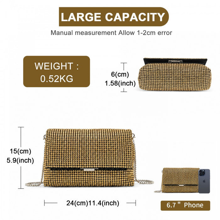 CLS2625 - Rhinestone Clutch Bag, Detachable Metal Chain Evening Bag,  Synthetic Diamond Crossbody Shoulder Handbag for Wedding Party Prom - Gold