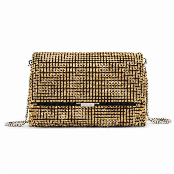 CLS2625 - Rhinestone Clutch Bag, Detachable Metal Chain Evening Bag,  Synthetic Diamond Crossbody Shoulder Handbag for Wedding Party Prom - Gold