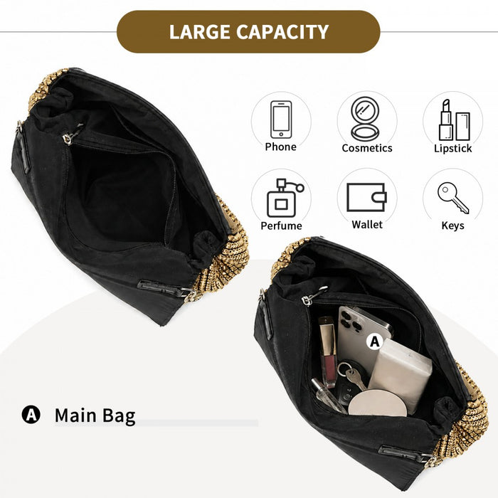 CLS2625 - Rhinestone Clutch Bag, Detachable Metal Chain Evening Bag,  Synthetic Diamond Crossbody Shoulder Handbag for Wedding Party Prom - Gold