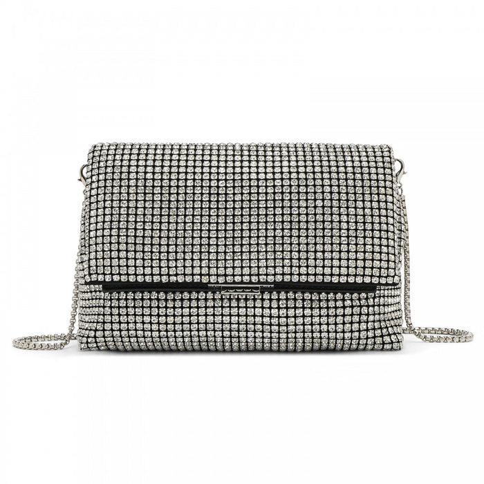 CLS2625 - Rhinestone Clutch Bag, Detachable Metal Chain Evening Bag,  Synthetic Diamond Crossbody Shoulder Handbag for Wedding Party Prom - Silver
