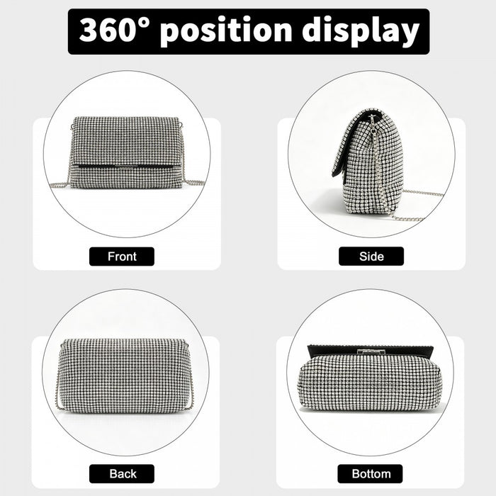 CLS2625 - Rhinestone Clutch Bag, Detachable Metal Chain Evening Bag,  Synthetic Diamond Crossbody Shoulder Handbag for Wedding Party Prom - Silver