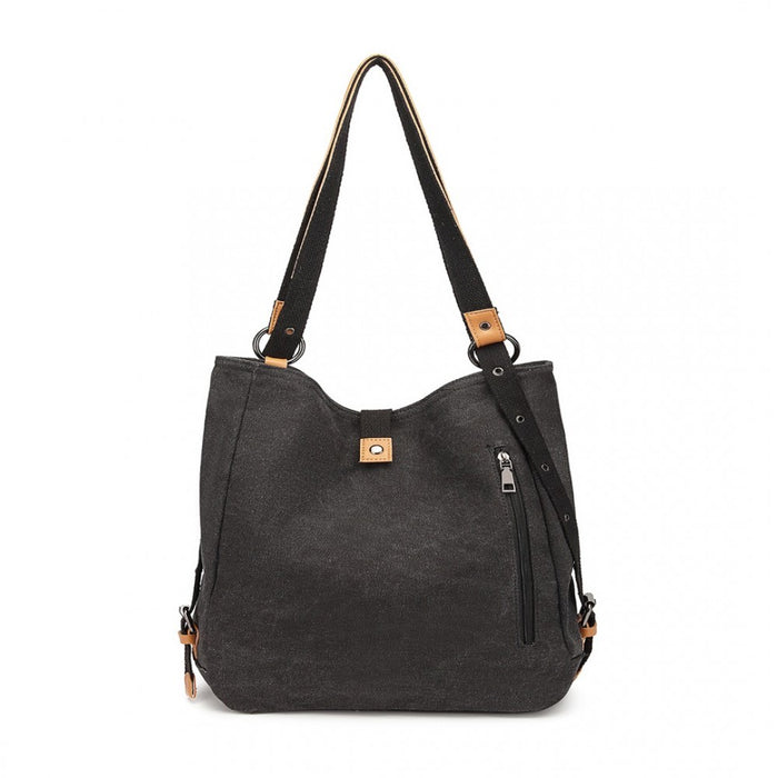 E6850-1 - Kono Casual Canvas Dual-Use Bag Large Capacity Shoulder Bag and Backpack - Black