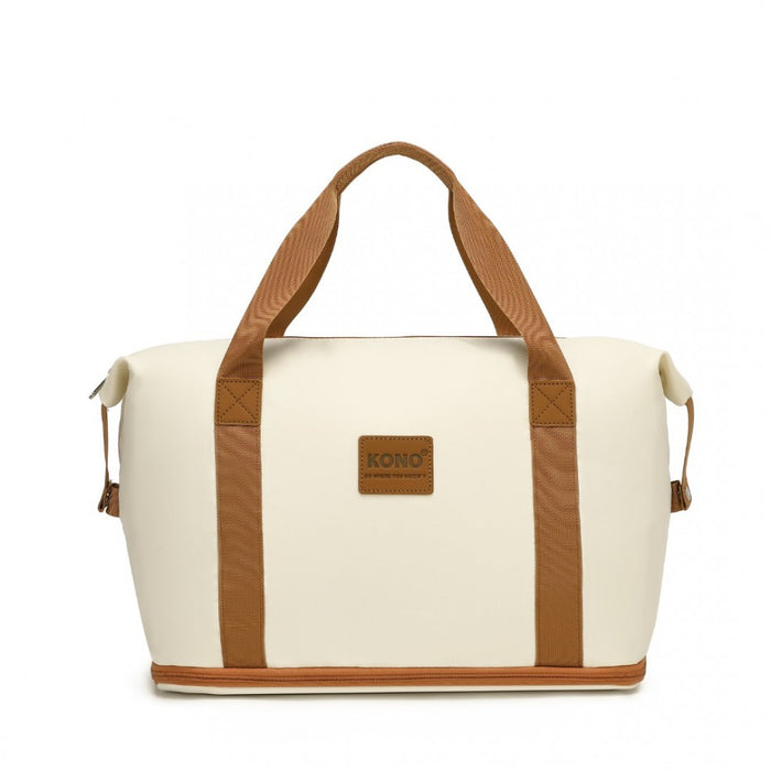 EA2212 - Kono Two Pieces Expandable Durable Waterproof Travel Duffel Bag Set - Beige And Brown