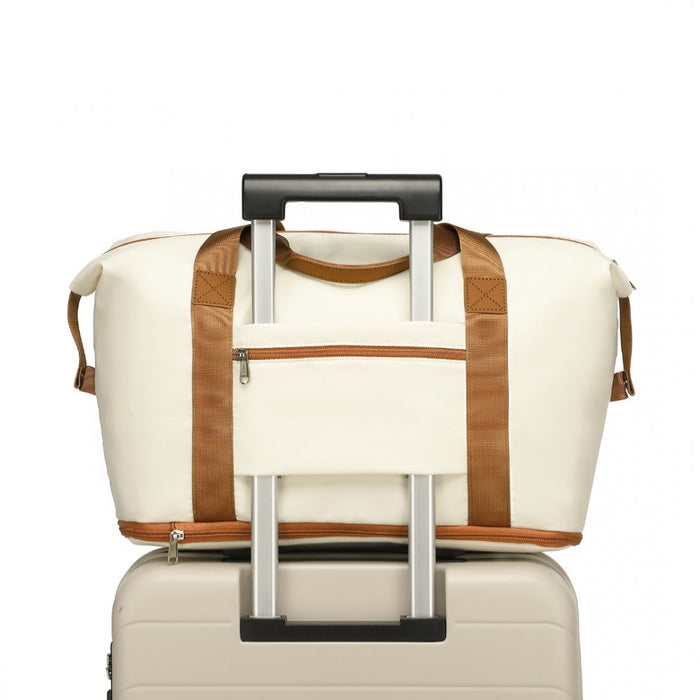 EA2212 - Kono Two Pieces Expandable Durable Waterproof Travel Duffel Bag Set - Beige And Brown