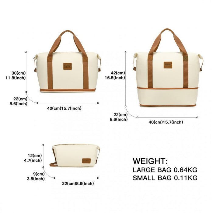 EA2212 - Kono Two Pieces Expandable Durable Waterproof Travel Duffel Bag Set - Beige And Brown
