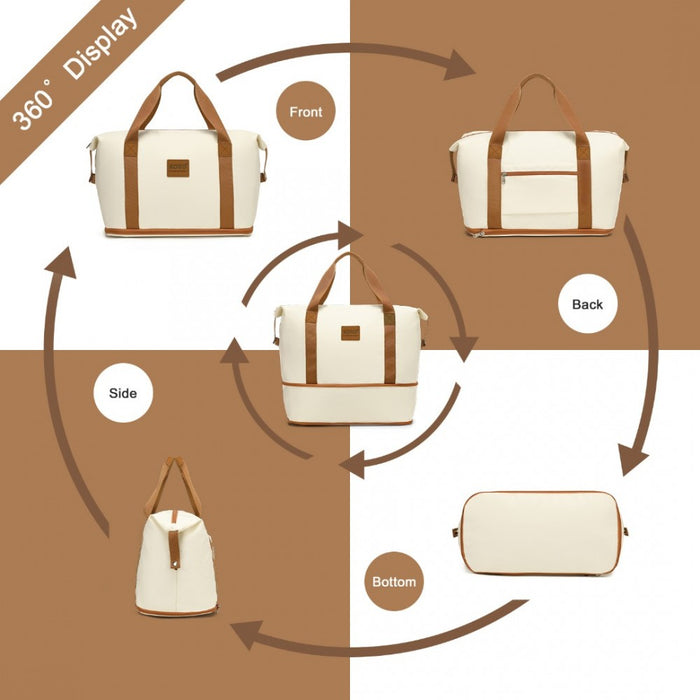 EA2212 - Kono Two Pieces Expandable Durable Waterproof Travel Duffel Bag Set - Beige And Brown