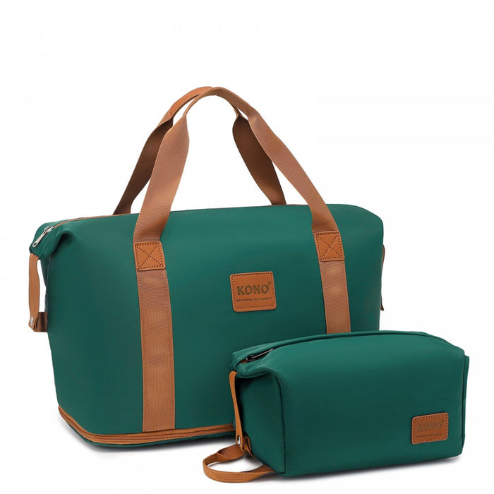 EA2212 - Kono Two Pieces Expandable Durable Waterproof Travel Duffel Bag Set - Green And Brown
