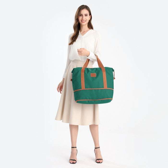 EA2212 - Kono Two Pieces Expandable Durable Waterproof Travel Duffel Bag Set - Green And Brown