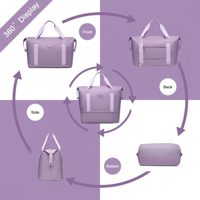 EA2212 - Kono Two Pieces Expandable Durable Waterproof Travel Duffel Bag Set - Purple