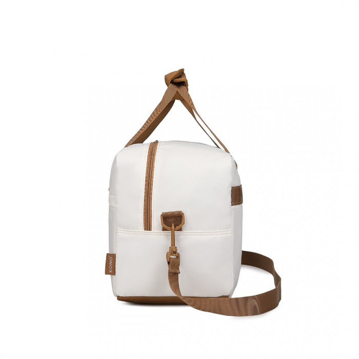 EA2369M - Kono Lightweight Water-Resistant Foldable Under Seat Travel Carry-on Duffel Bag Medium - Beige And Brown