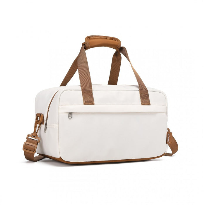 EA2369S - Kono Lightweight Water-Resistant Foldable Under Seat Travel Carry-on Duffel Bag Small - Beige And Brown