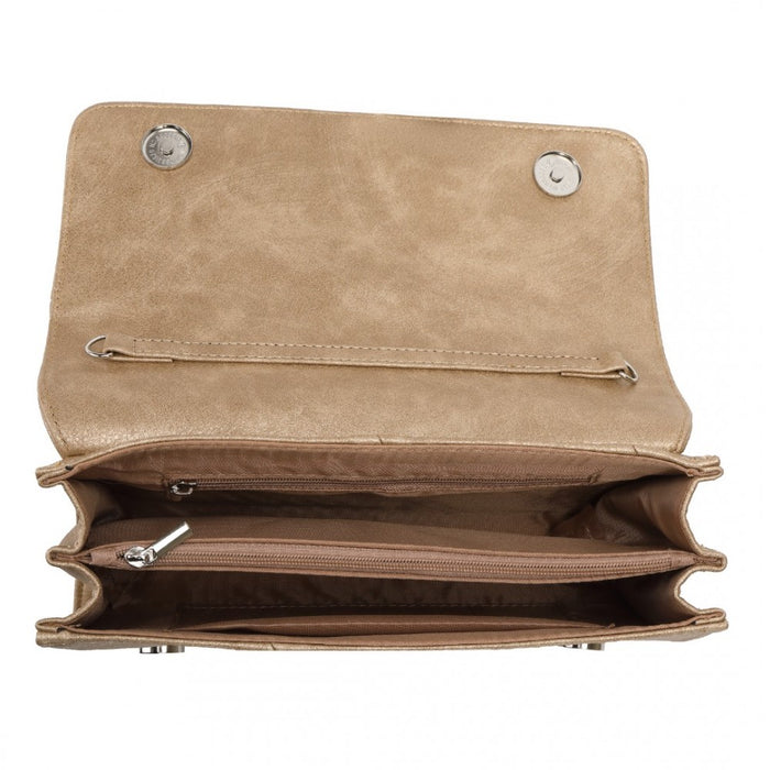 EH2257 - Miss Lulu Stylish Twill Clutch Leather Chain Evening Bag - Gold