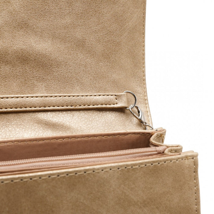 EH2257 - Miss Lulu Stylish Twill Clutch Leather Chain Evening Bag - Gold