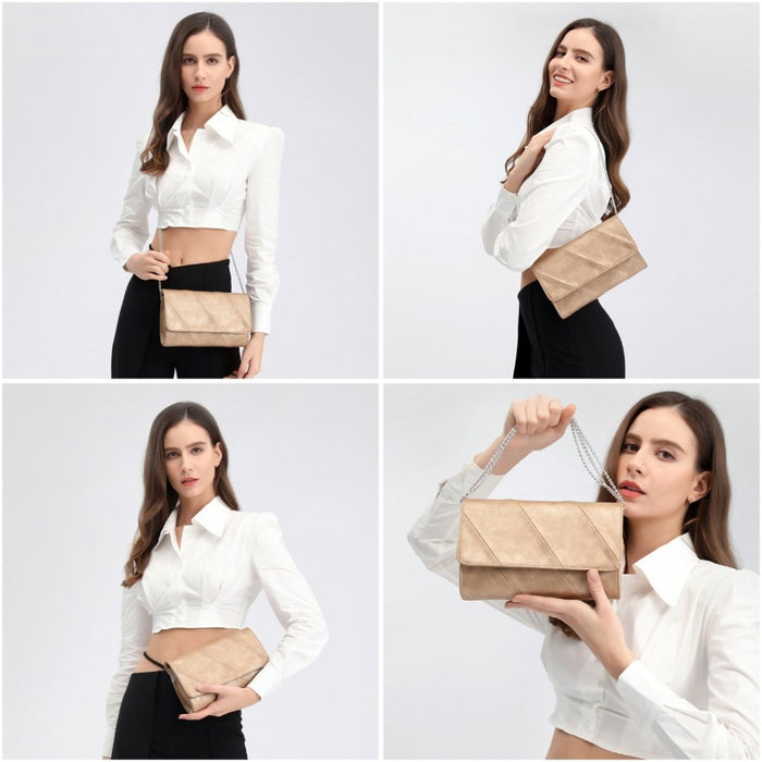 EH2257 - Miss Lulu Stylish Twill Clutch Leather Chain Evening Bag - Gold