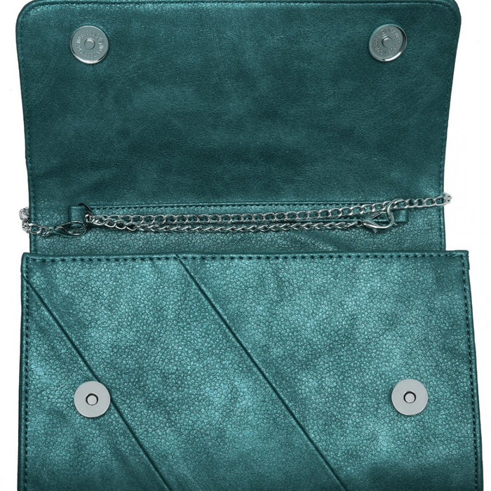 EH2257 - Miss Lulu Stylish Twill Clutch Leather Chain Evening Bag - Green