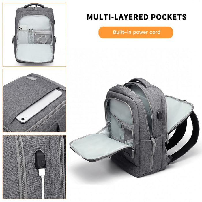 EM2111 - Kono Multi-Compartment Backpack with USB Port - Grey