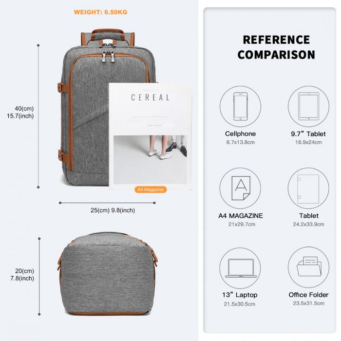 EM2231S - Kono Lightweight Cabin Bag Travel Business Backpack - Grey And Brown