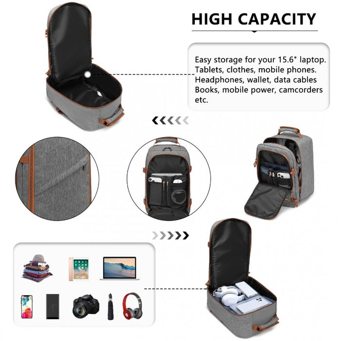 EM2231S - Kono Lightweight Cabin Bag Travel Business Backpack - Grey And Brown