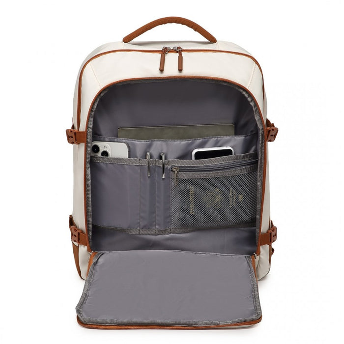 EM2413 - Kono Premium Carry-On Travel Backpack with Suitcase-Style Opening Multi-Level High-Capacity Cabin Bag - Beige And Brown