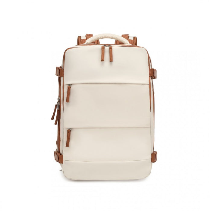 EQ2344 - Kono Multi-Functional Breathable Travel Backpack With USB Charging Port And Separate Shoe Compartment - Beige And Brown