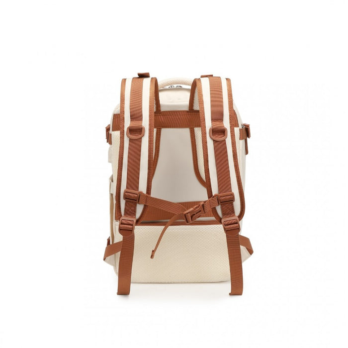 EQ2344 - Kono Multi-Functional Breathable Travel Backpack With USB Charging Port And Separate Shoe Compartment - Beige And Brown