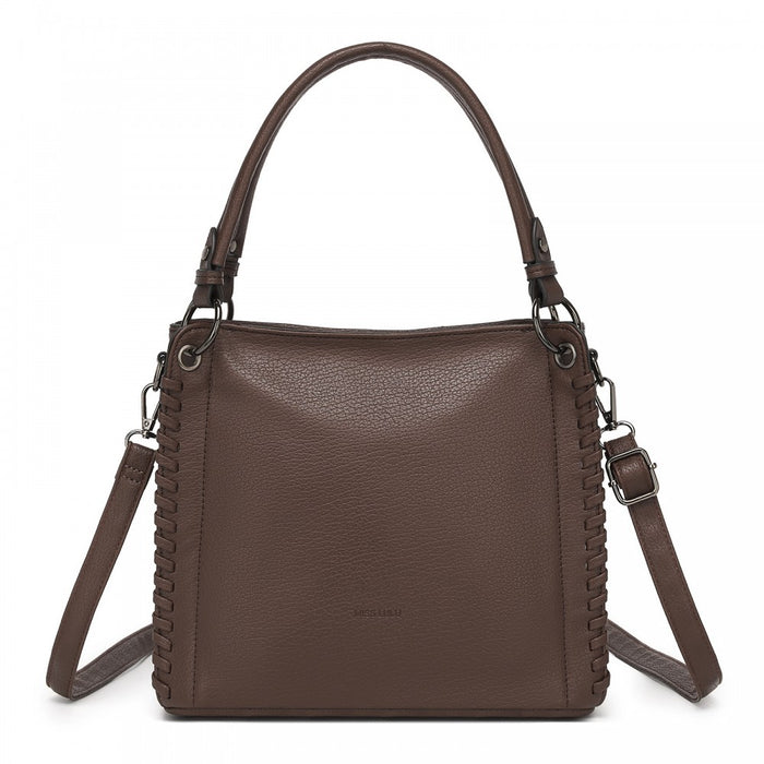 HBM2509 - Miss Lulu Textured PU Leather Crossbody Handbag with Woven Accents for Women - Brown