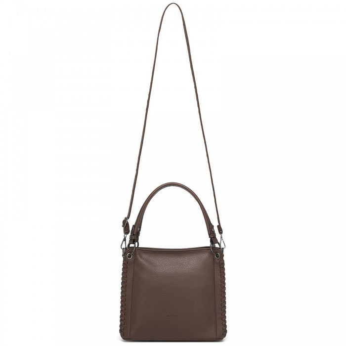 HBM2509 - Miss Lulu Textured PU Leather Crossbody Handbag with Woven Accents for Women - Brown