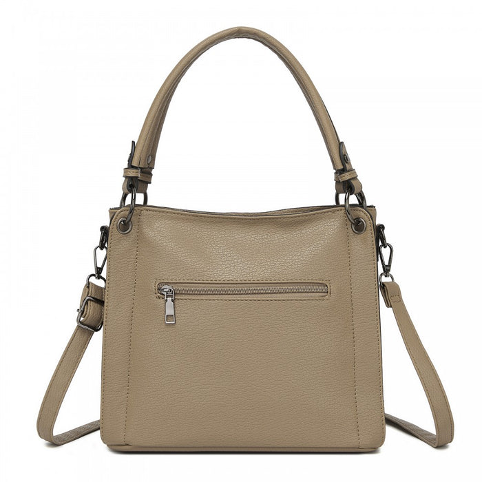 HBM2509 - Miss Lulu Textured PU Leather Crossbody Handbag with Woven Accents for Women - Khaki