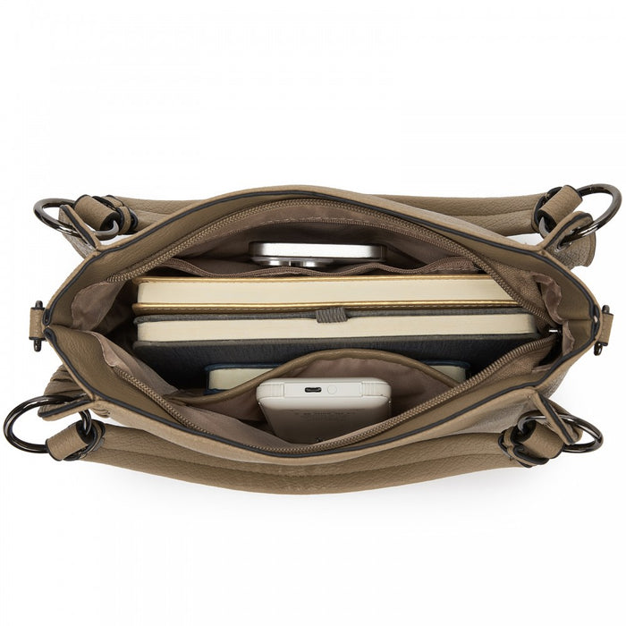 HBM2509 - Miss Lulu Textured PU Leather Crossbody Handbag with Woven Accents for Women - Khaki