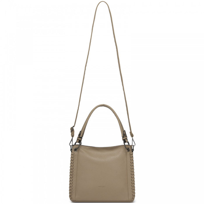 HBM2509 - Miss Lulu Textured PU Leather Crossbody Handbag with Woven Accents for Women - Khaki