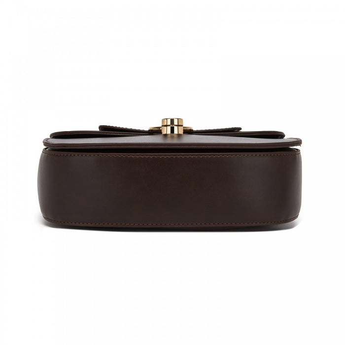 HBM2514 - Miss Lulu Stylish PU Saddle Bag with Chain-Accent Top Handle & Adjustable Strap - Brown