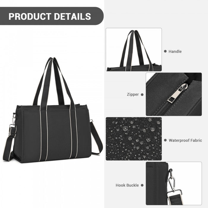 HBM2604 - Miss Lulu Wearproof Large Capacity Tote Bag with 15.6” Laptop Sleeve, Dual Carry Options for Business and Everyday Use - Black