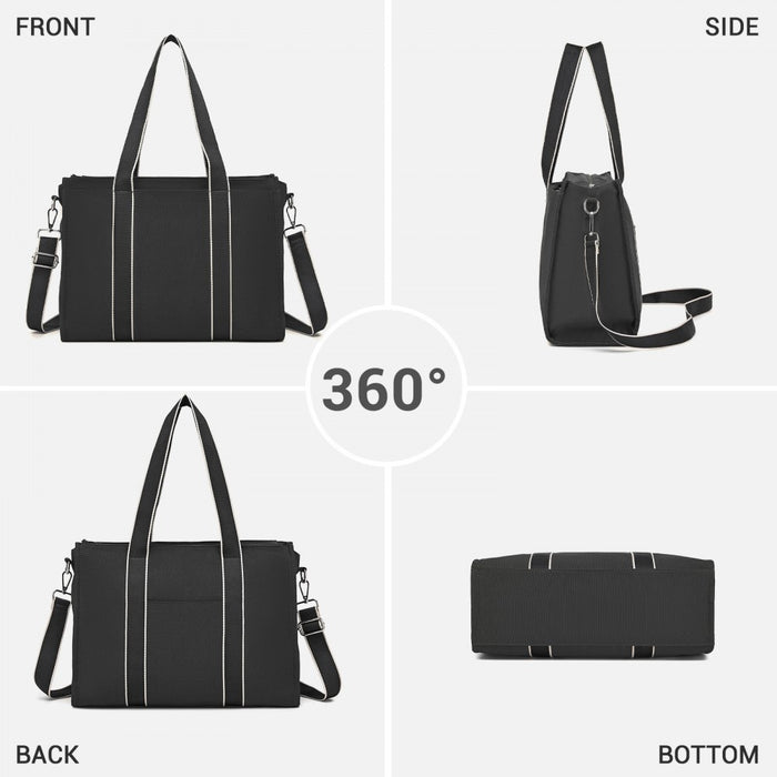 HBM2604 - Miss Lulu Wearproof Large Capacity Tote Bag with 15.6” Laptop Sleeve, Dual Carry Options for Business and Everyday Use - Black