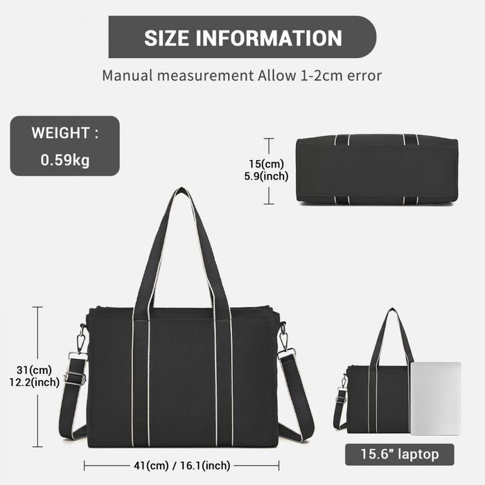 HBM2604 - Miss Lulu Wearproof Large Capacity Tote Bag with 15.6” Laptop Sleeve, Dual Carry Options for Business and Everyday Use - Black