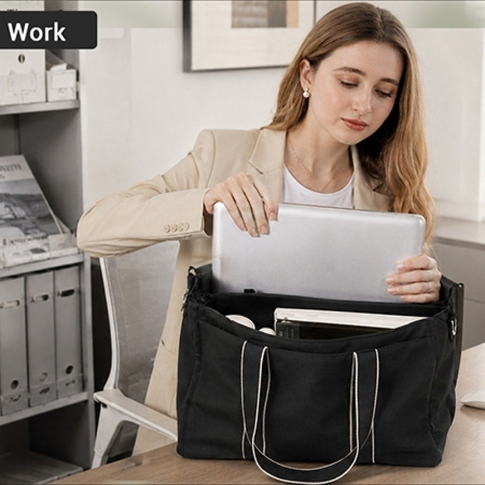 HBM2604 - Miss Lulu Wearproof Large Capacity Tote Bag with 15.6” Laptop Sleeve, Dual Carry Options for Business and Everyday Use - Black