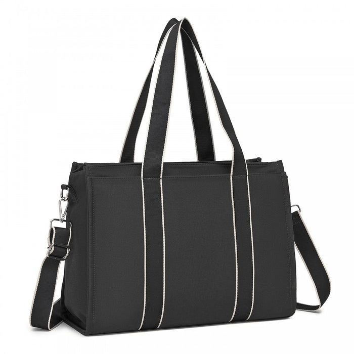 HBM2604 - Miss Lulu Wearproof Large Capacity Tote Bag with 15.6” Laptop Sleeve, Dual Carry Options for Business and Everyday Use - Black