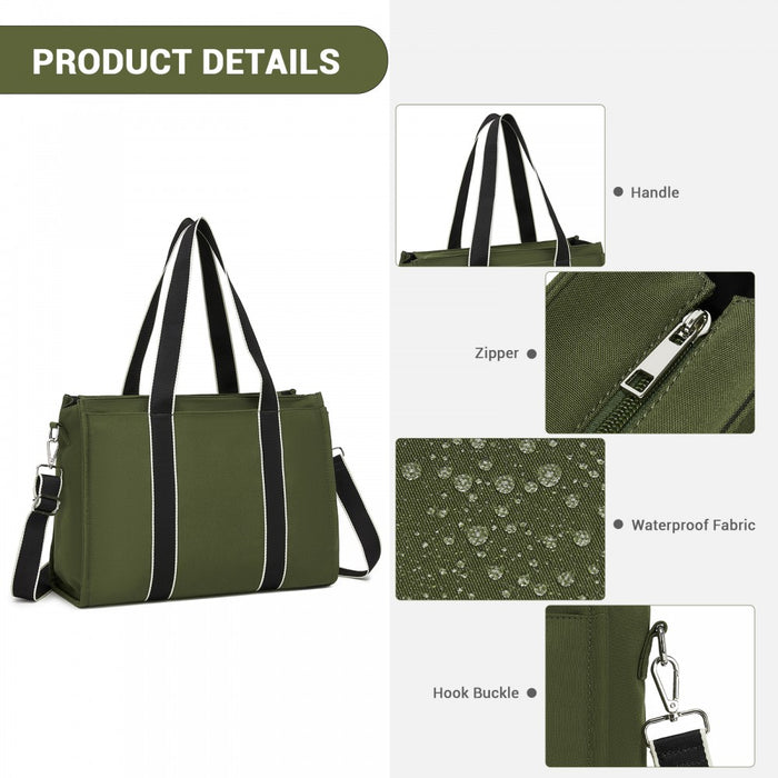HBM2604 - Miss Lulu Wearproof Large Capacity Tote Bag with 15.6” Laptop Sleeve, Dual Carry Options for Business and Everyday Use - Green