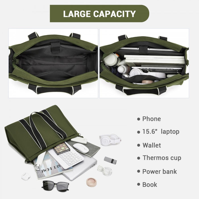 HBM2604 - Miss Lulu Wearproof Large Capacity Tote Bag with 15.6” Laptop Sleeve, Dual Carry Options for Business and Everyday Use - Green