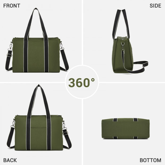 HBM2604 - Miss Lulu Wearproof Large Capacity Tote Bag with 15.6” Laptop Sleeve, Dual Carry Options for Business and Everyday Use - Green